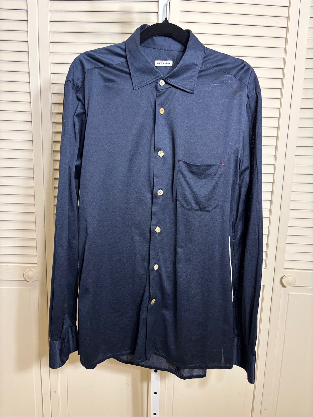 Kiton Men's Dark Navy Long-Sleeves Button-Down Shirt Large